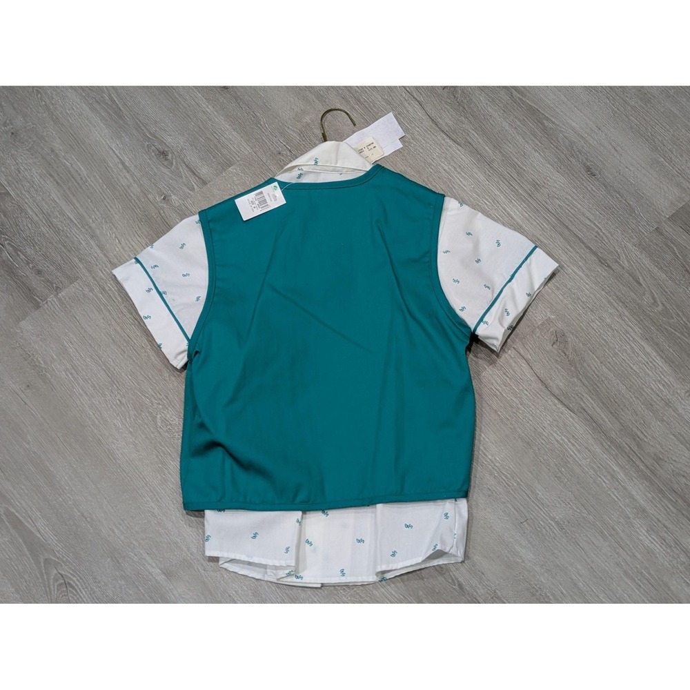 Vintage Girl Scouts Shirt Vest Youth Medium 8 Teal Short Sleeve Uniform Made USA - Picture 6 of 7
